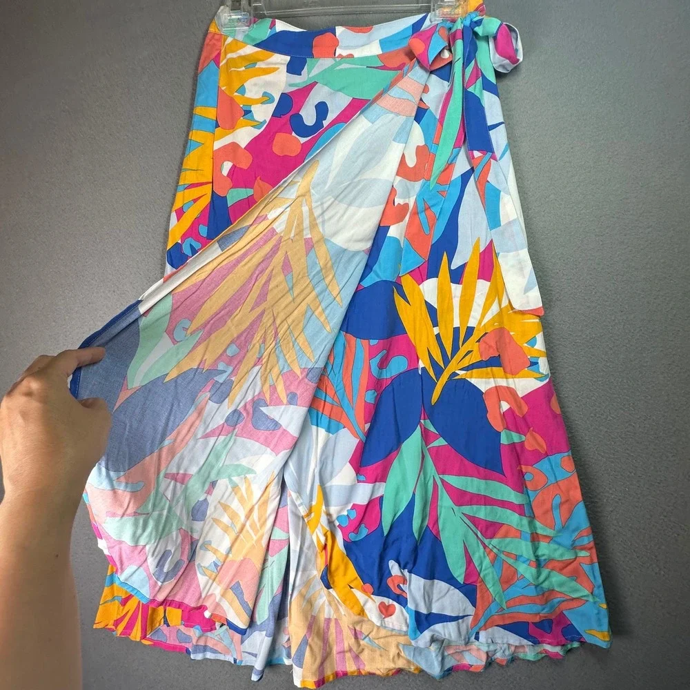 J.Crew Tropical Leaf Wrap Maxi Skirt Summer Resort XS Multicolor Botanical Luau
